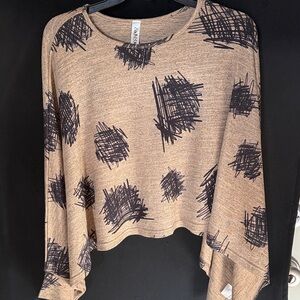 Cubism Tan and Black Patterned Women's shawl with wrist sleeves